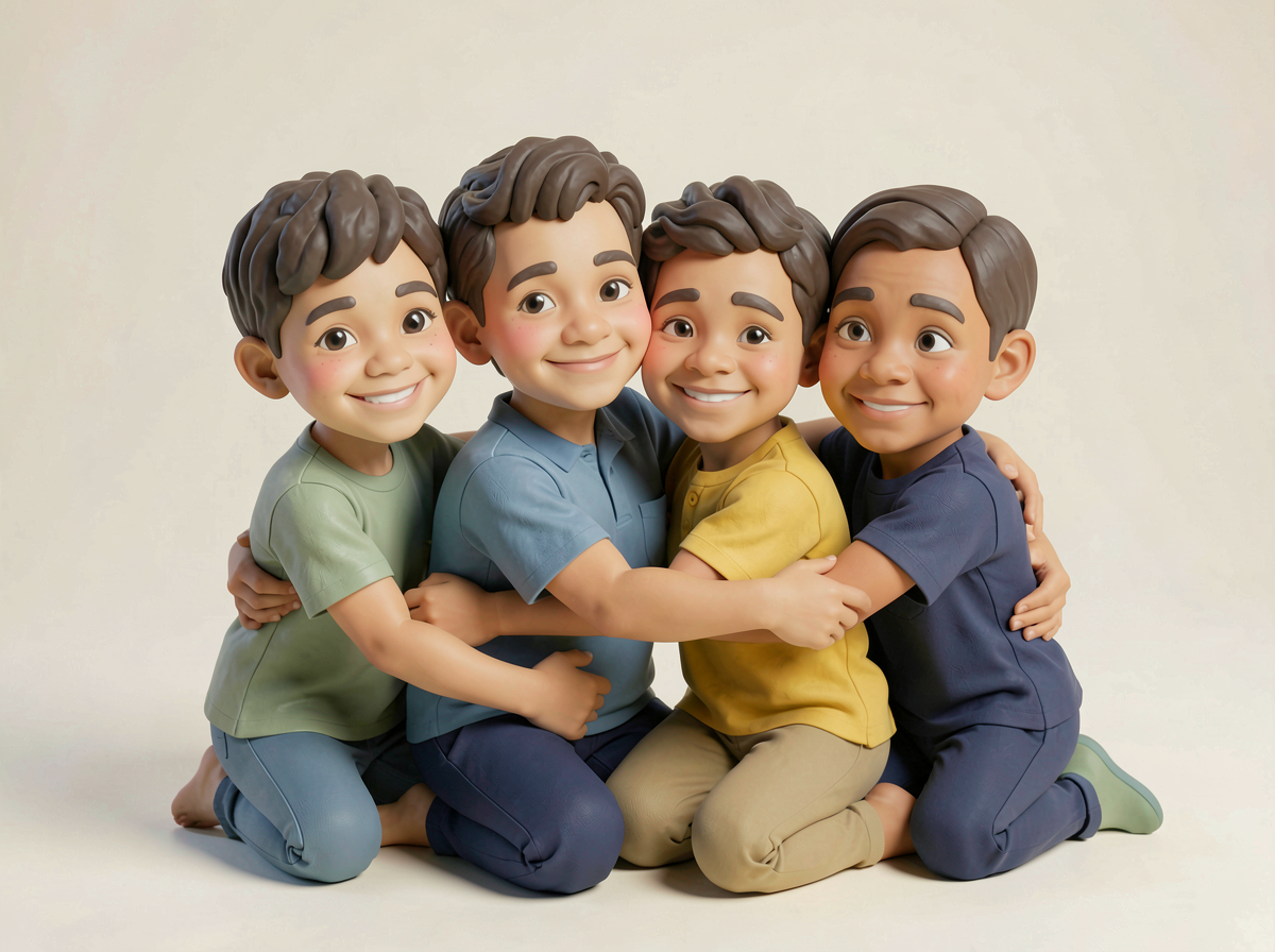 Ilustracion de ninos de Ninos de la Luz abrazados